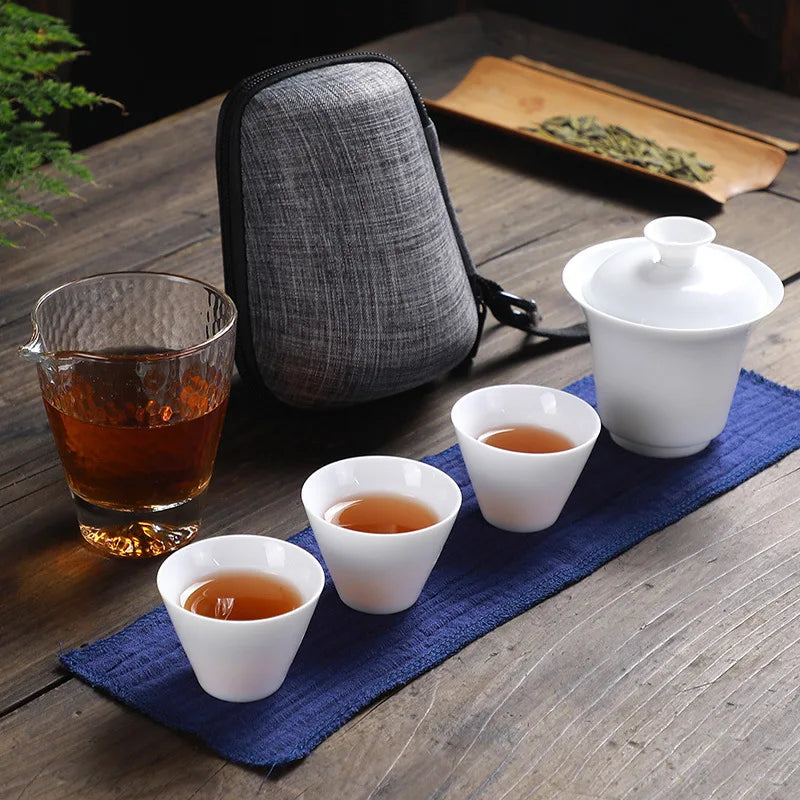 White ceramic teapot gaiwan porcelain tea sets 3 cups a tea sets teacups a portable travel tea set drinkware Free shipping B34