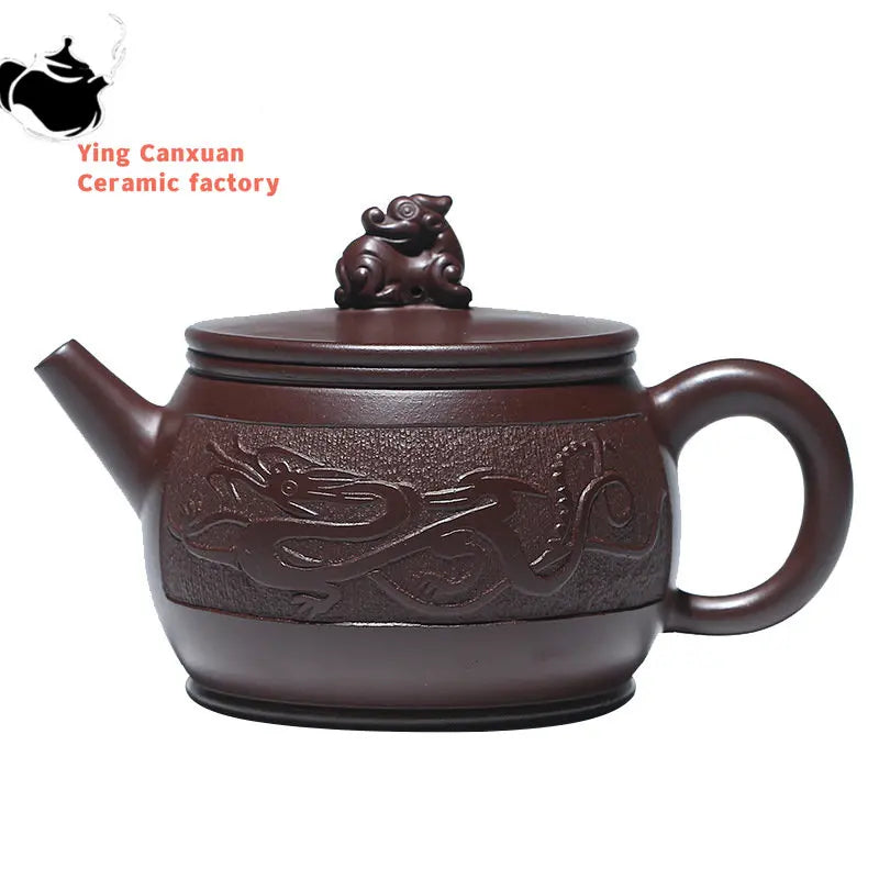 Yixing Purple Clay Teapot Hand-carved Dragon Teapot Purple Zhunilong World Teapot Kung Fu Tea Set Capacity 250ml