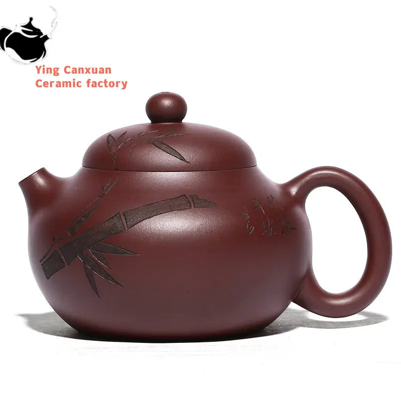 Yixing purple clay teapot raw ore purple clay and green bamboo Wendan teapot Kung Fu tea set teapot capacity 300ml