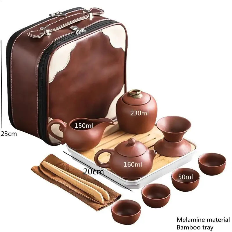 Chinese Tea Set Purple Clay Teapot Gaiwan Portable Outdoor Travel Tea Pot Set Tea Sea The Tea Ceremony Kung Fu Tea Set 240726