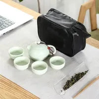 Portable Chinese Kung Fu Tea Set with Purple Ceramic Teapot, Gaiwan and Teacups for Tea Ceremony LL