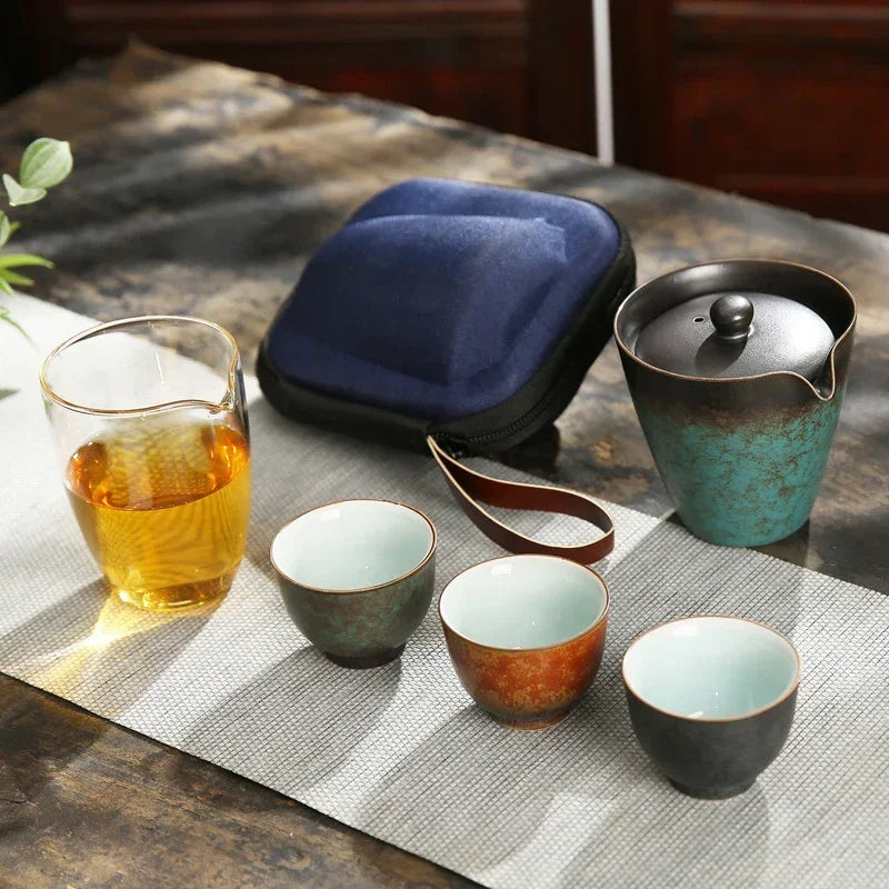 japan eseceramic tea set teapot gaiwan with 3 cups a tea sets portable travel tea set drinkw Free shipping