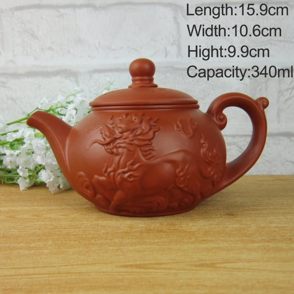 340ml teapot tea set kettle kung fu teapot Chinese Dragon and Horse Purple Clay Pot Black and Red Tea Service2482