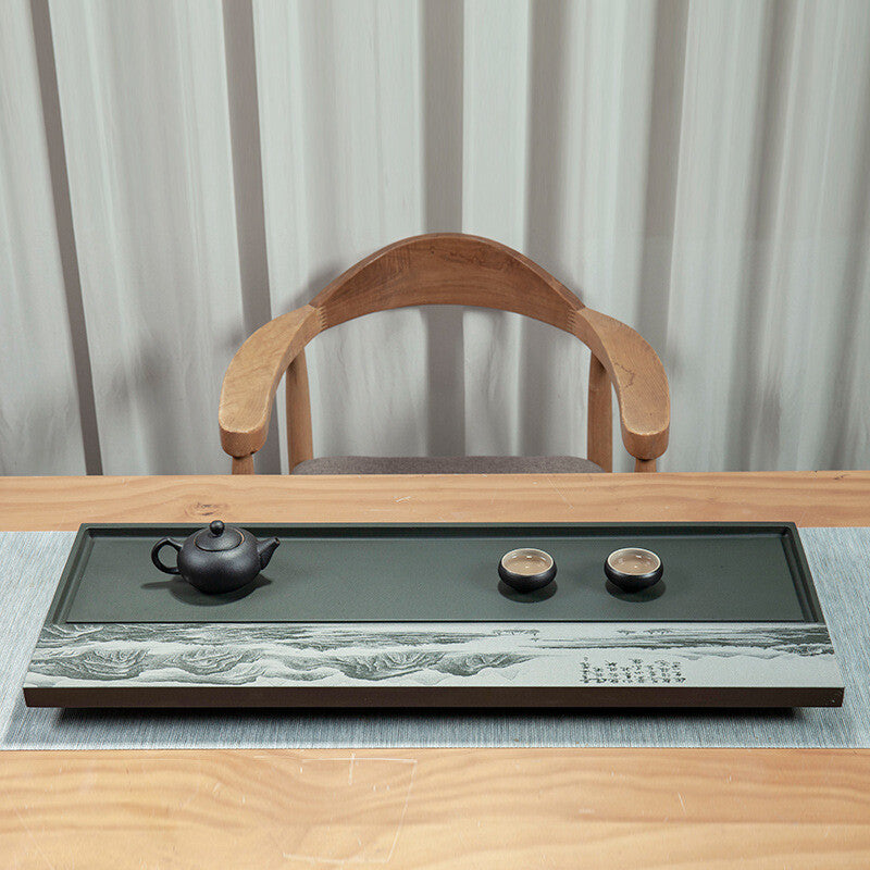 Landscape Tea Tray Green Stone Tea Table Sea of tea Embossed Drain Tea Tray