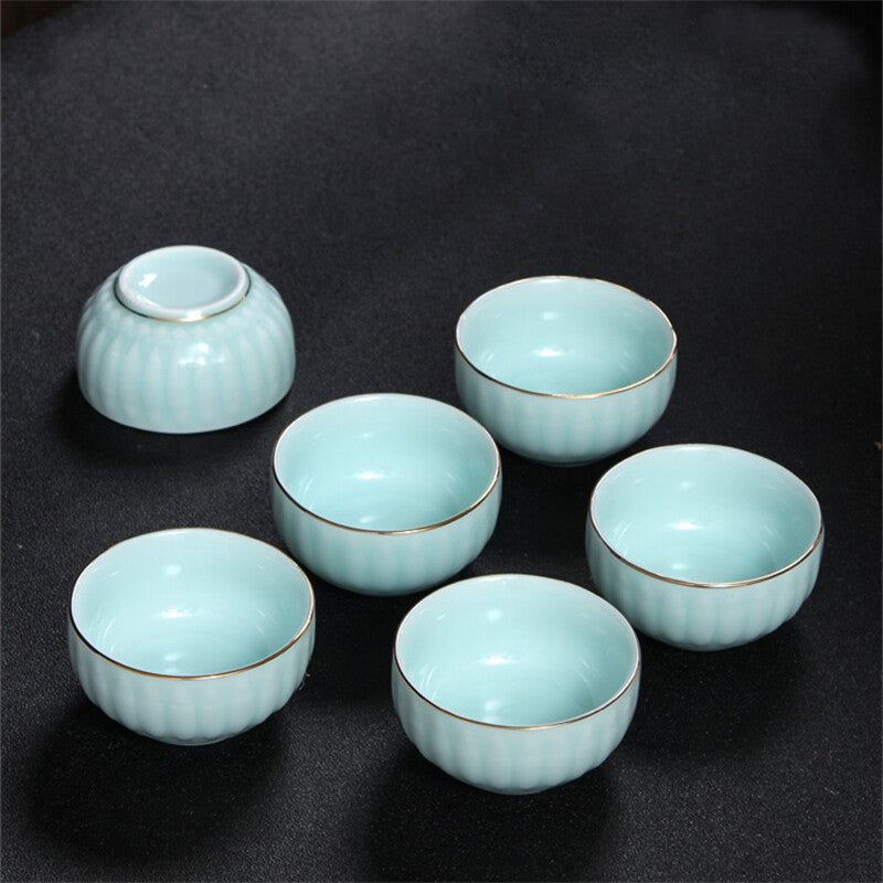 Boutique Celadon Tea Set Porcelain Tea Pot Tea Cups & Mats Pitcher Tea Strainer