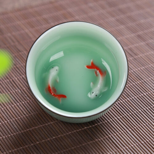 2pcs/lot China tea cup porcelain fish relief cup of tea Chinese kungfu tea cups