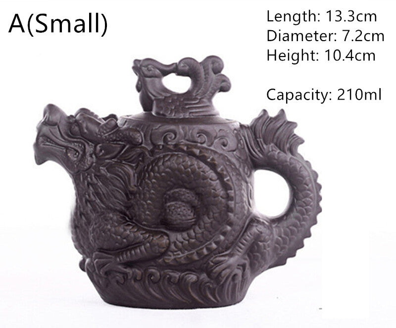 China Traditional Ceramic Tea Pot Dragon Phoenix Tea Kettle Purple Clay Tea Set