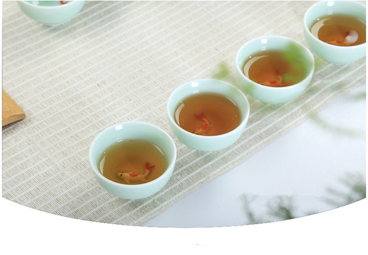6 Pcs/lot Chinese Tea Cup Porcelain Fish Relief Cup Of Tea For Pu'er Tea Green