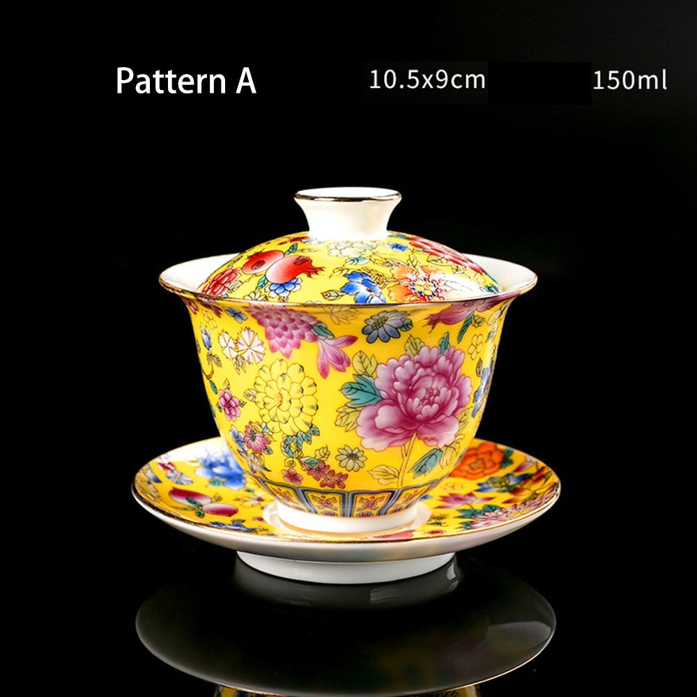 Tea Set Ceramic Gaiwan Floral Tea Cup Lid Saucer Tea Bowl Cup Chinese Porcelain
