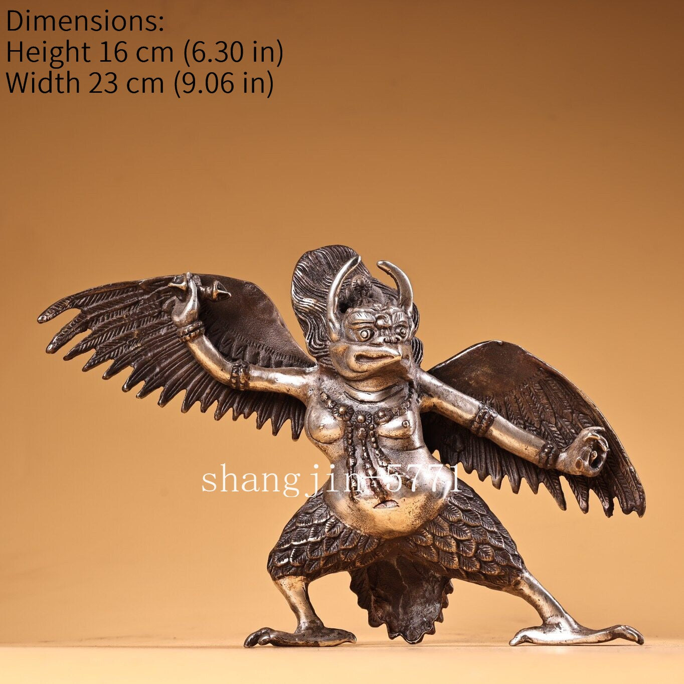 8.4"Xizang Temple Bronze silver Redpoll Winged Garuda Bird Eagle Buddha Statue