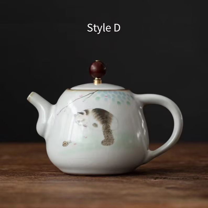 Embersceramic Ceramic Teapots Lovely Cat Chinese Tea Pot for Tea Lovers