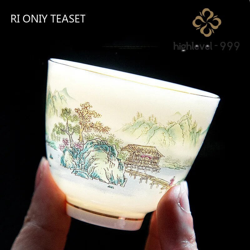 Chinese Ceramic Teacup Hand Painted Flowers and Birds Tea Bowl Handmade Tea