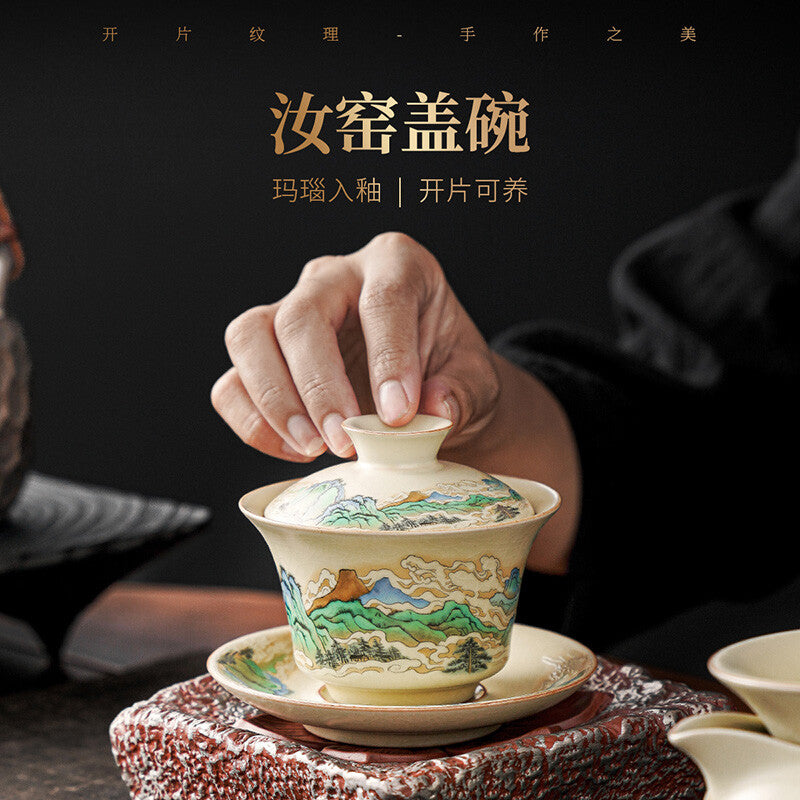 Ru Kiln Lid Bowl Tea Cup Set Chinese Covered Ceramic Kung Fu Tea Set Tea Bowl