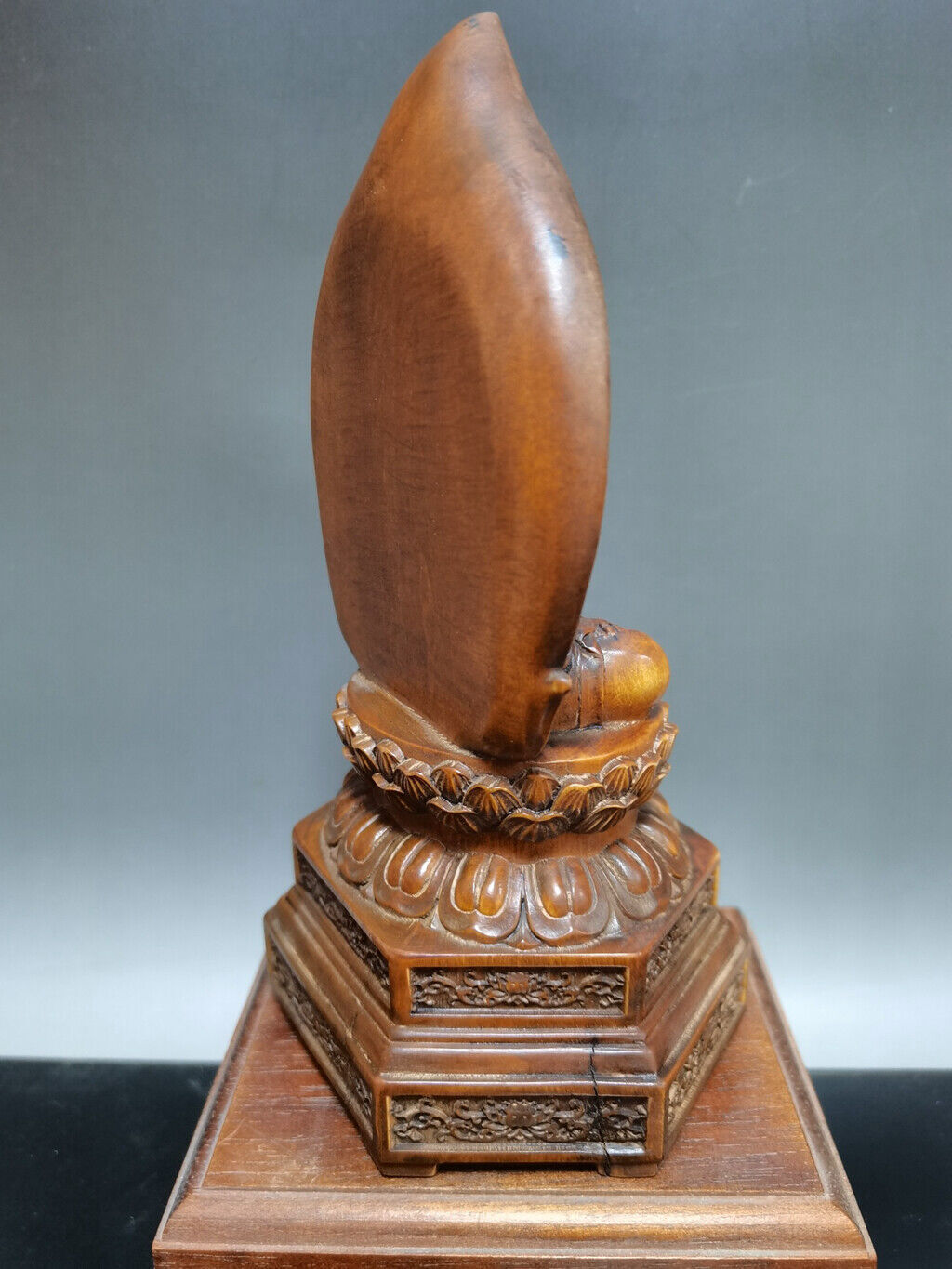 Chinese Natural Boxwood Handmade Exquisite Lotus Buddha Statue