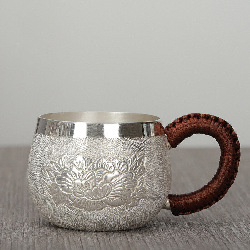 Sterling Silver Tea Set Stove Kettle Tea Pot Tea Cups Handmade Wealth Blooms Set
