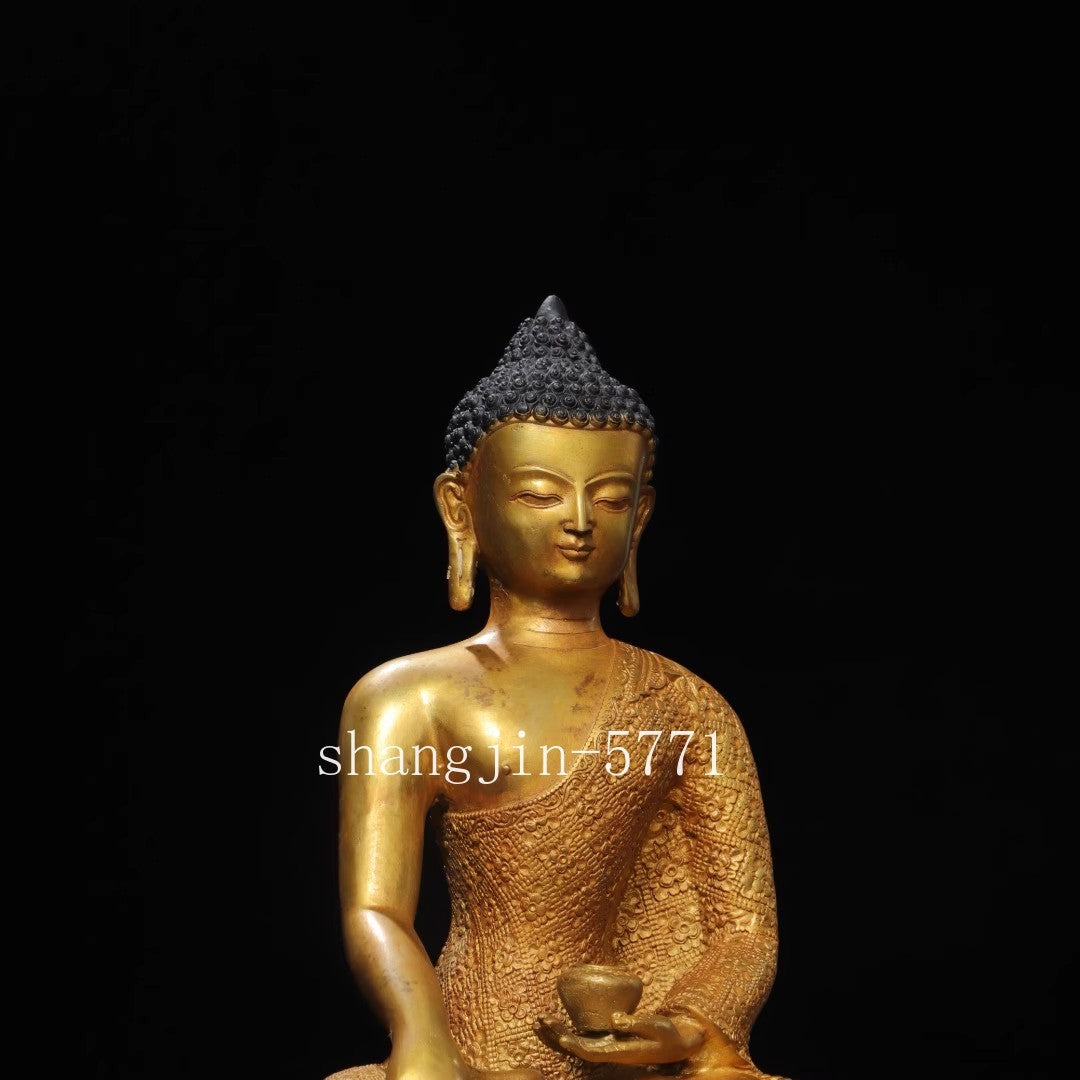 Tibet Buddhism Temple Bronze Gilt Sakyamuni Shakyamuni Medicine Buddha Statue