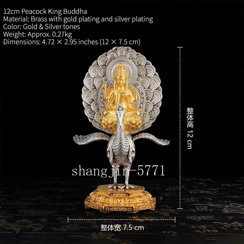 Copper Gilded Silver Peacock Bodhisattva Worship Ornament Vajra Buddha Statue