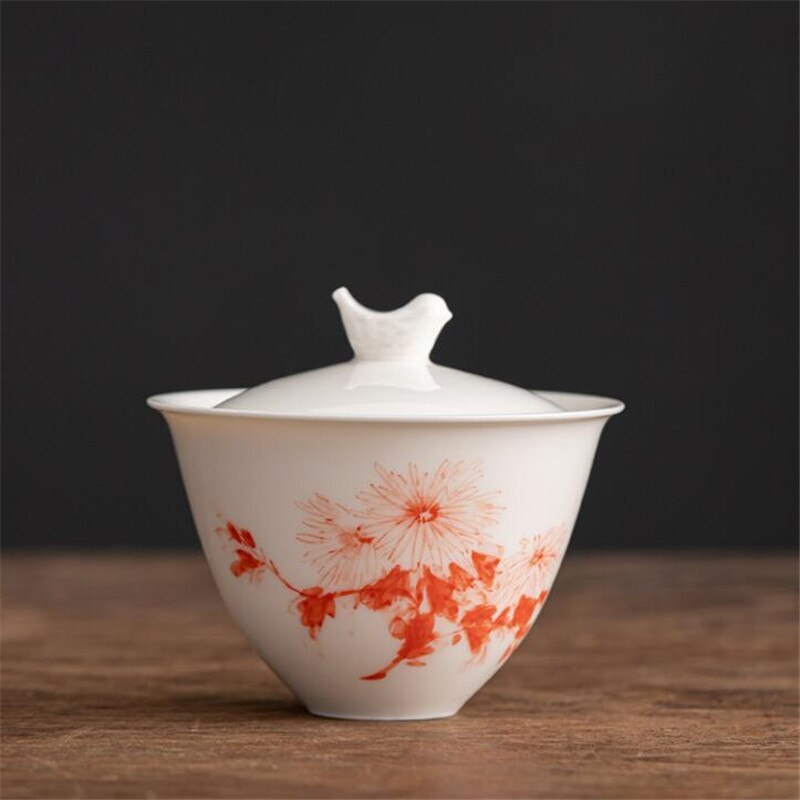 150ML Ceramic Tea Gaiwan Teacup Handmade Tea Tureen White Porcelain Tea Cup