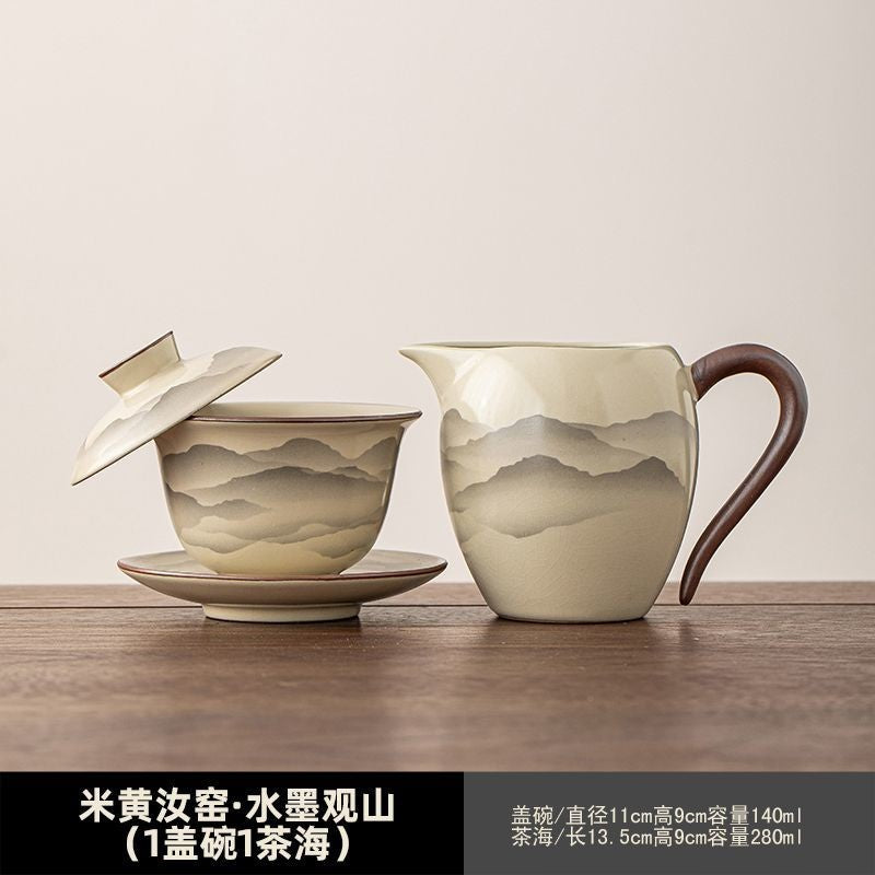 Ru Kiln Gaiwan Sancai Tea Bowl Ceramic Kung Fu Tea Set Home Office Tea Cup