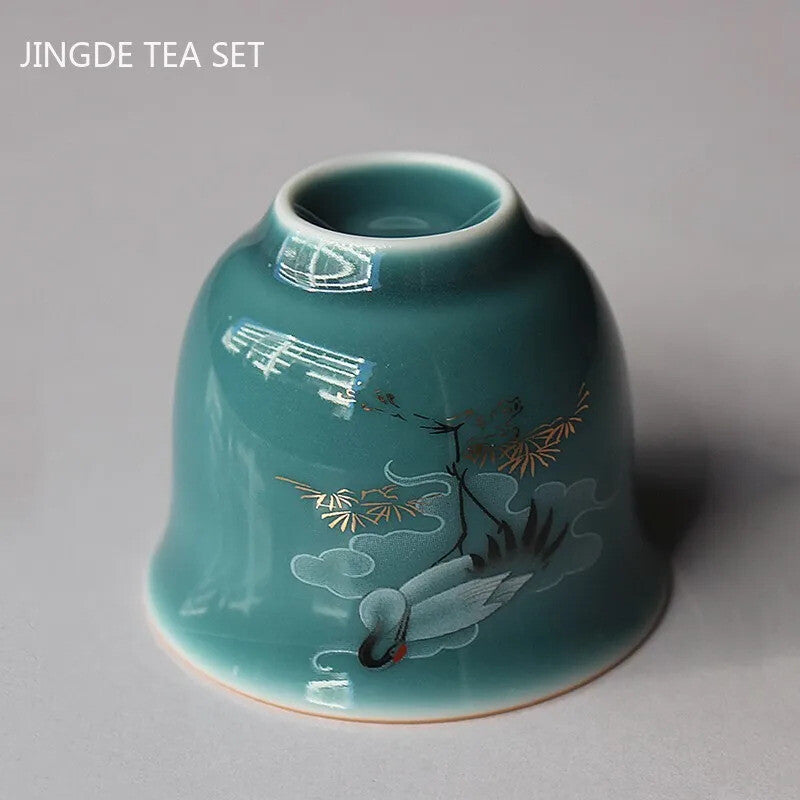 Color Glaze Crane Ceramic Teacup Household Tea Cup Chinese Tea Set Tea Ceremony