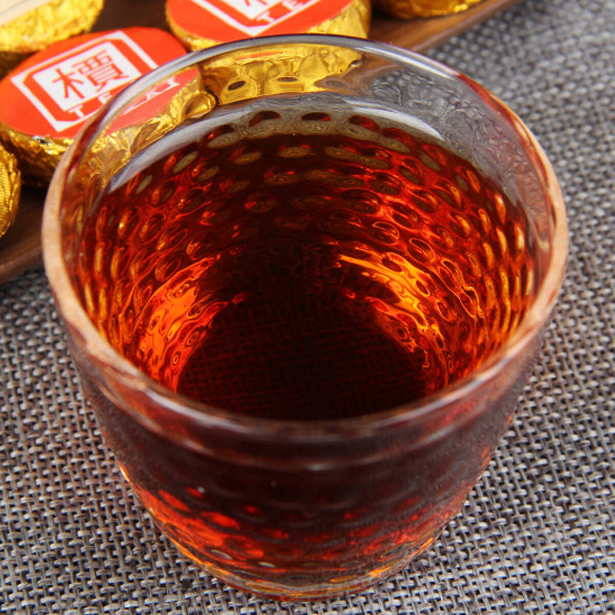 High Quality Puerh Tea Ripe Puer Small Golden Cake Premium Bamboo Basket 500g