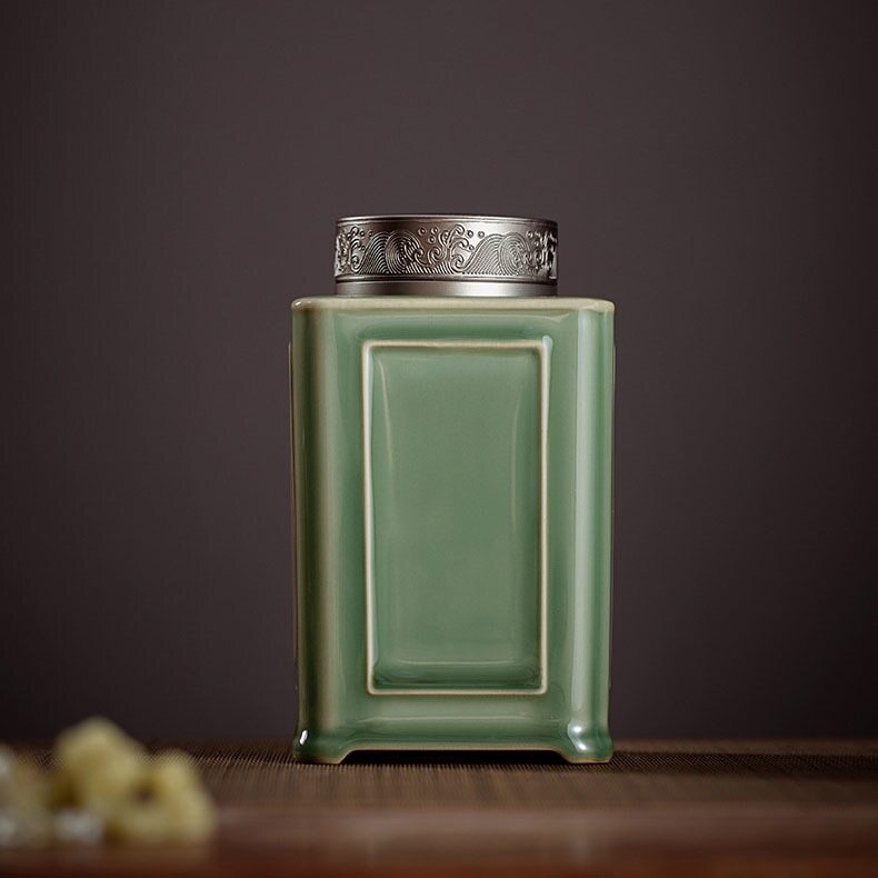 Yue Kiln Celadon Windowed Tea Cans Ceramic Tea Warehouses Household Pu'er Tea