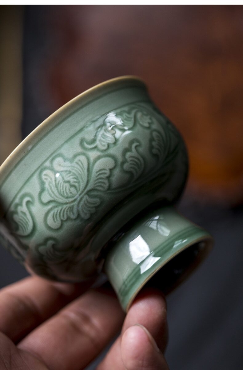 Celadon Flowers Teacup Ceramic Chinese Kung Fu Tea Cup Teaware Bowl