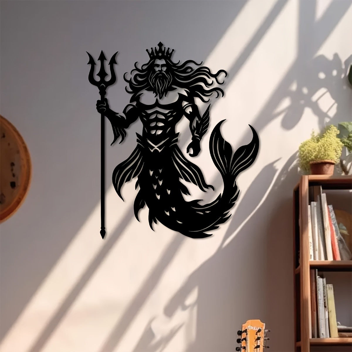 Nautical Metal Merman Wall Art - Intricate Poseidon Trident for Modern Home