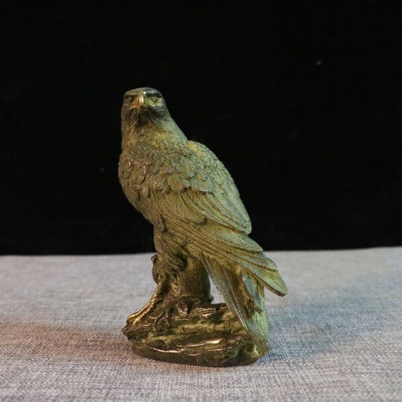 Old Chinese Bronze Gilt Feng Shui Eagle Hawk Fly king of Birds Animal Statue