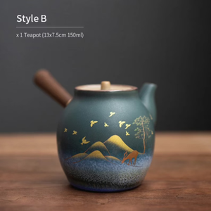 Embersceramic Ceramic Teapot Gold Deer Chinese Tea Pot Vintage Teapot 240ml Blue