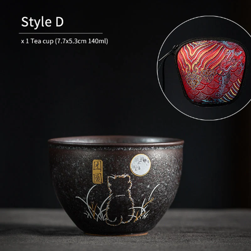 Lovely Cat Black Ceramic Tea Cup Asia Tea Cup for Tea Lover 140ml