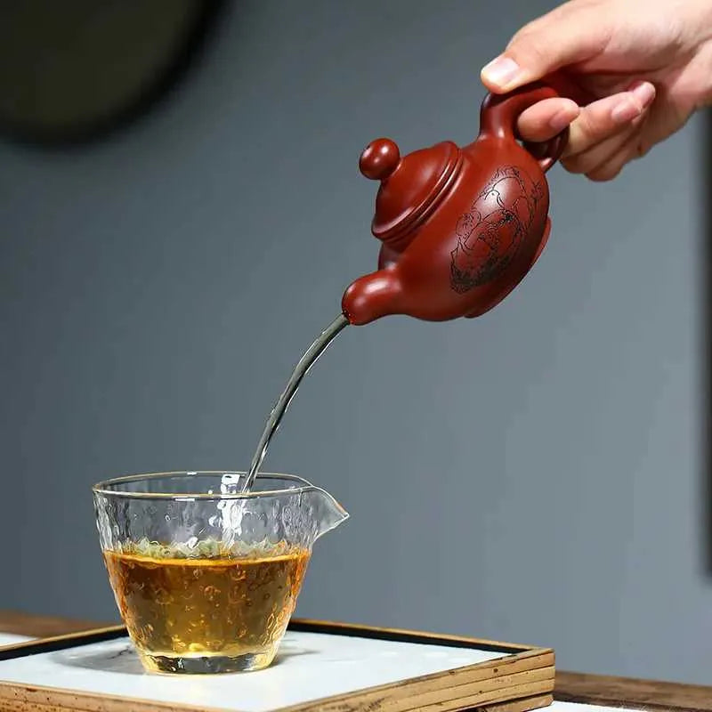 Teapots Dahongbao carved and painted pottery Hong teapot purple sand teapot Yixing handmade teapot Kung Fu tea set Puer purple clay beverage y240703