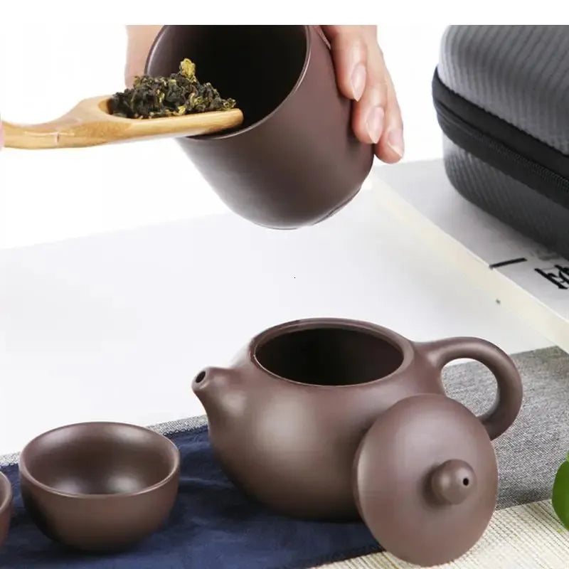 Purple Clay Travel Tea Set Home Kung Fu Tea Set Teacup Teapot Ceramics Tea Making Utensils Outdoor Portable Tea Making Utensils 240625