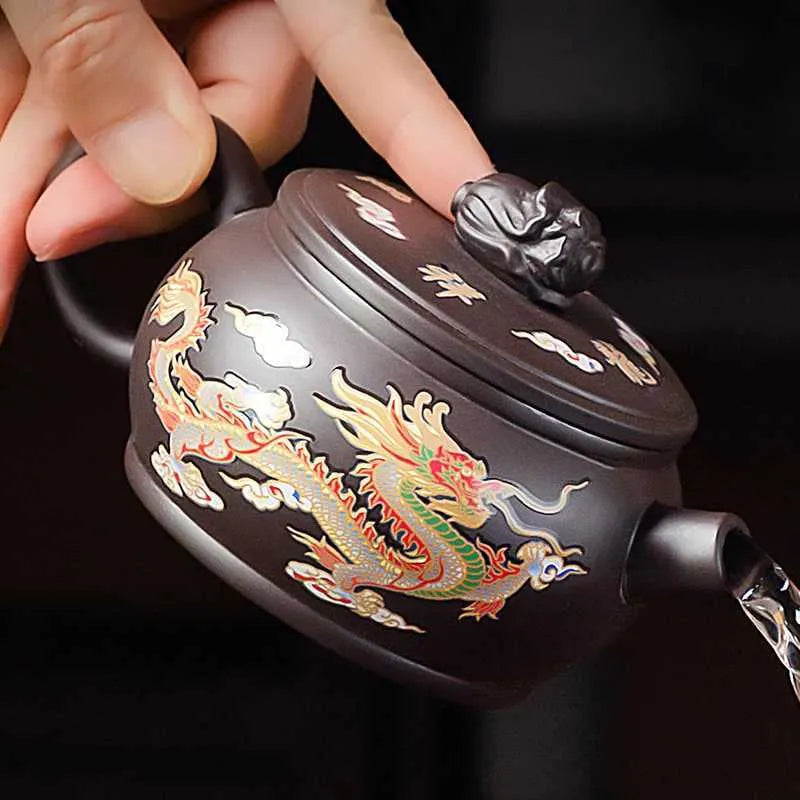 Teapots Yixing Purple Clay Pot Household Chinese Loong Phoenix Tea Color Change Teapot and Tea Set y240703