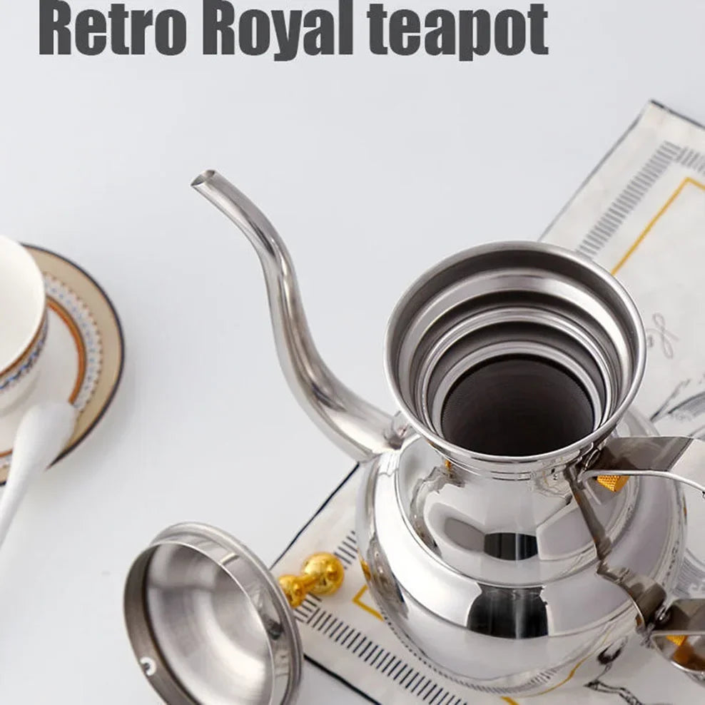 1.5L Stainless Steel Teapot Restaurant Retro Royal Teapot With Tea Strainer Long Spout Pot For Tea Brewing In Mug Tea Infuser