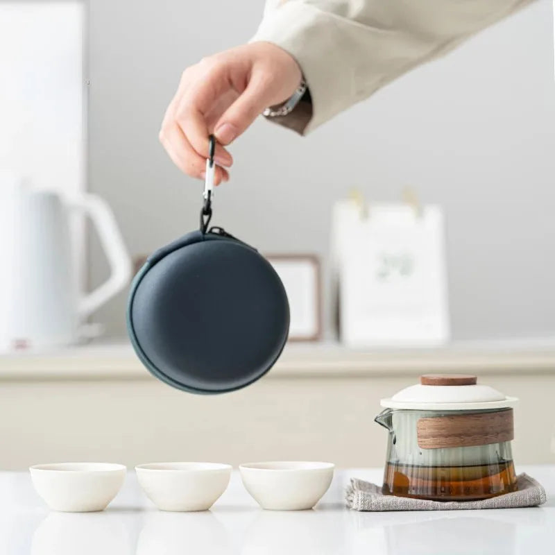 1 Bowl 3 Cups Zen Teapot and Tea Cup Set Kit Household Tea Making Travel Tea Set Outdoor Portable Bag Chinese Tea Set Supplies