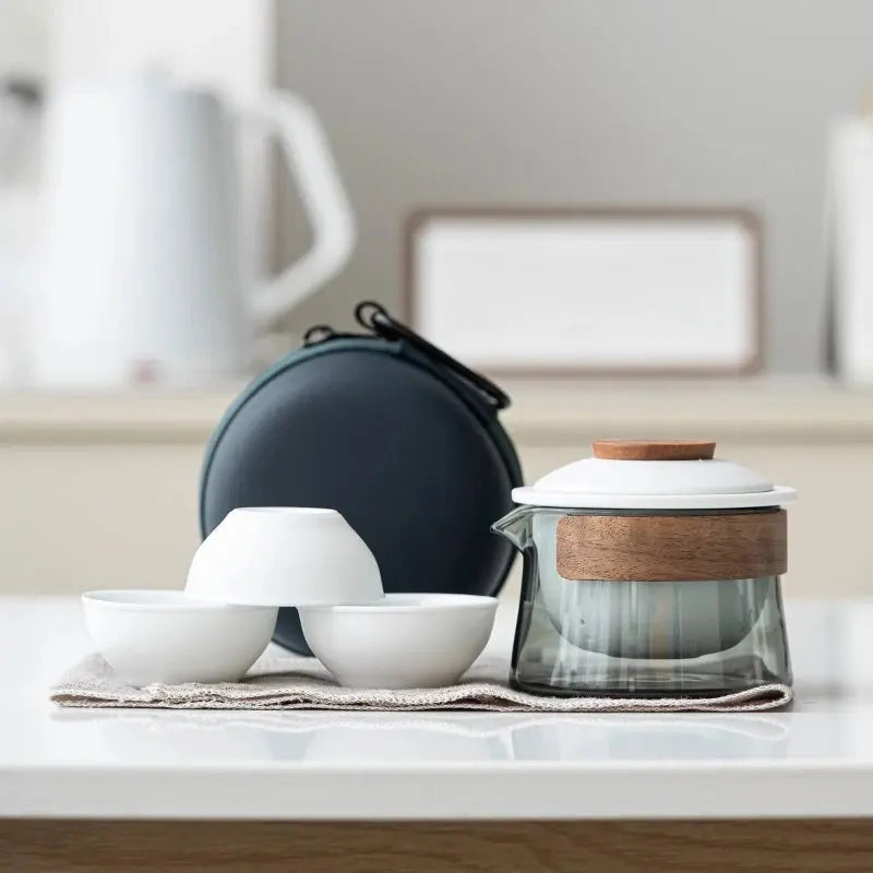 1 Bowl 3 Cups Zen Teapot and Tea Cup Set Kit Household Tea Making Travel Tea Set Outdoor Portable Bag Chinese Tea Set Supplies