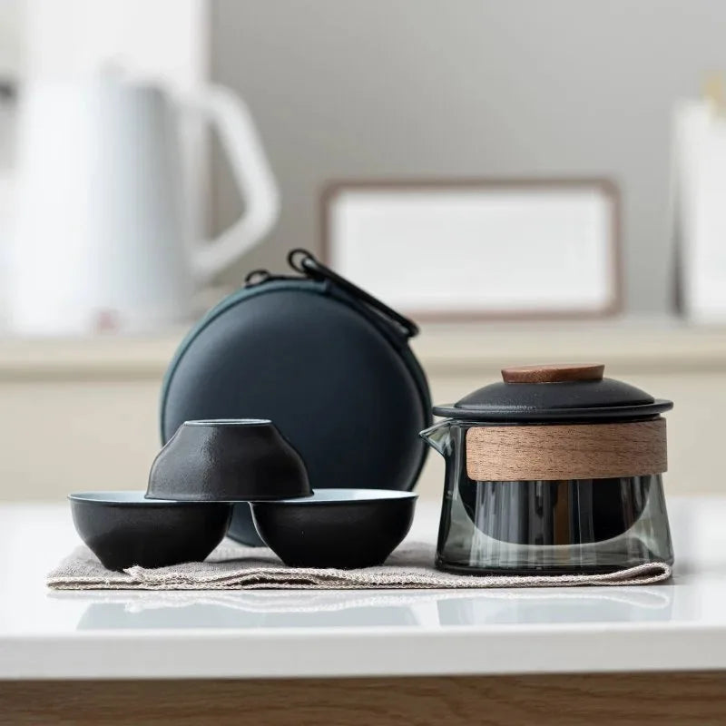 1 Bowl 3 Cups Zen Teapot and Tea Cup Set Kit Household Tea Making Travel Tea Set Outdoor Portable Bag Chinese Tea Set Supplies