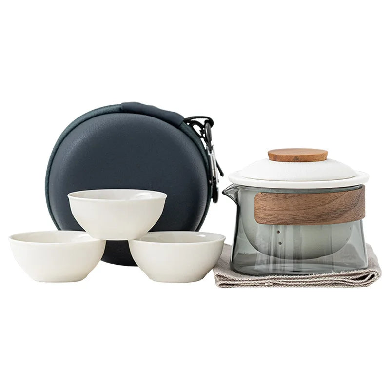 1 Bowl 3 Cups Zen Teapot and Tea Cup Set Kit  Household Tea Making Travel Tea Set Outdoor Portable Bag Chinese Tea Set Supplies