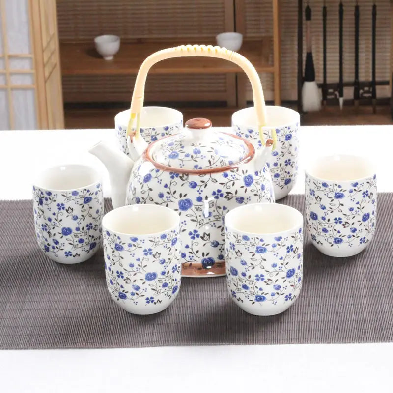1 Pot 6 Cups Creative CeramicTea Set Handmade TeaPot Cup Chinese Porcelain Gift GungFu Floral Tea Teaware Office Travel Teaware