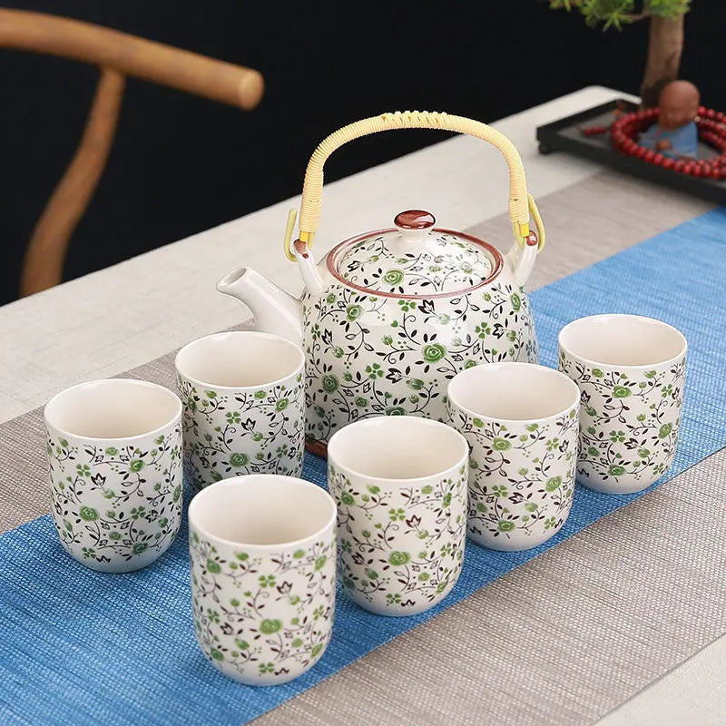 1 Pot 6 Cups Creative CeramicTea Set Handmade TeaPot Cup Chinese Porcelain Gift GungFu Floral Tea Teaware Office Travel Teaware