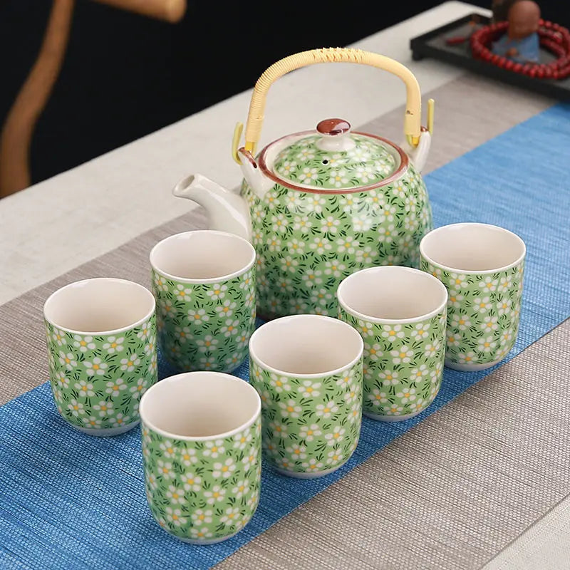 1 Pot 6 Cups Creative CeramicTea Set Handmade TeaPot Cup Chinese Porcelain Gift GungFu Floral Tea Teaware Office Travel Teaware