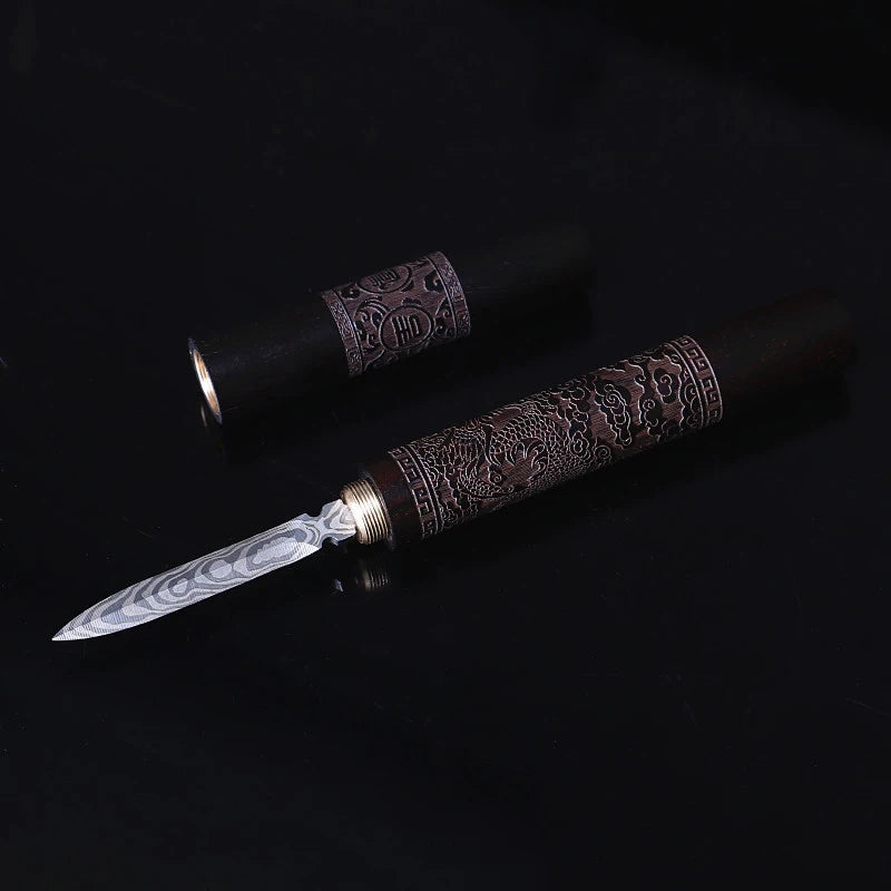 1 Stainless Steel Ebony Pu'Er Tea Cutting Needle Knife Damascus Tea Knife Solid Wood Tea Set Tea Accessories