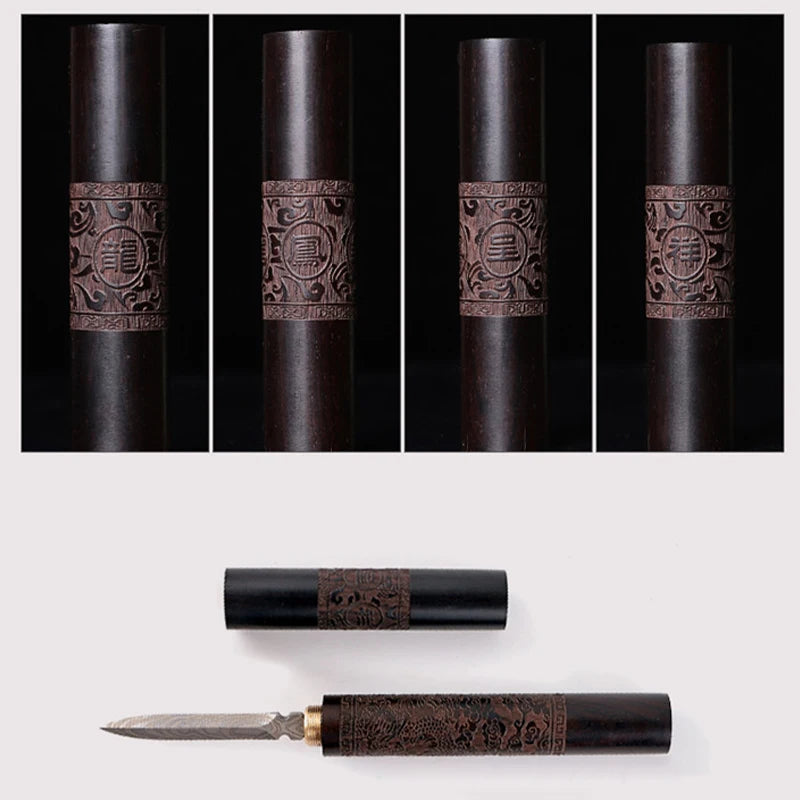 1 Stainless Steel Ebony Pu'Er Tea Cutting Needle Knife Damascus Tea Knife Solid Wood Tea Set Tea Accessories