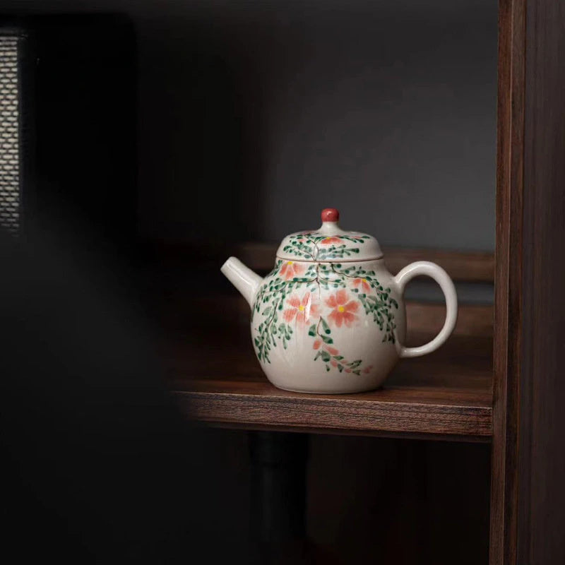 100/165ml Hand-painted Begonia Flower Sketch Teapot Exquisite Single Home Ceramic Tea Maker Kung Fu Tea Set Literati Teapot