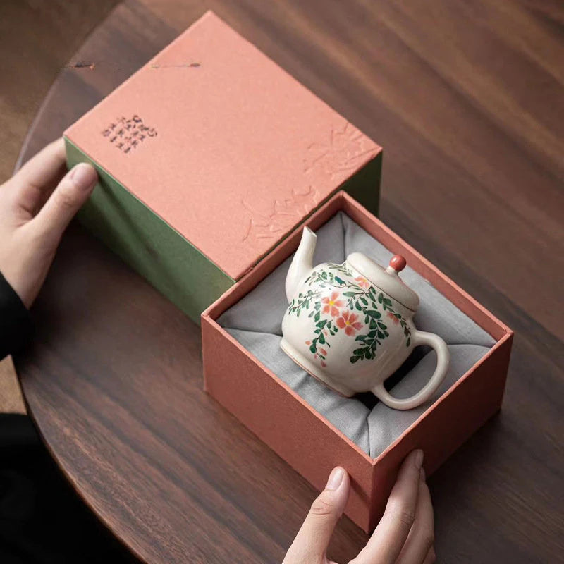 100/165ml Hand-painted Begonia Flower Sketch Teapot Exquisite Single Home Ceramic Tea Maker Kung Fu Tea Set Literati Teapot