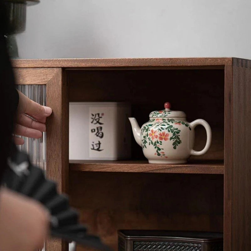 100/165ml Hand-painted Begonia Flower Sketch Teapot Exquisite Single Home Ceramic Tea Maker Kung Fu Tea Set Literati Teapot