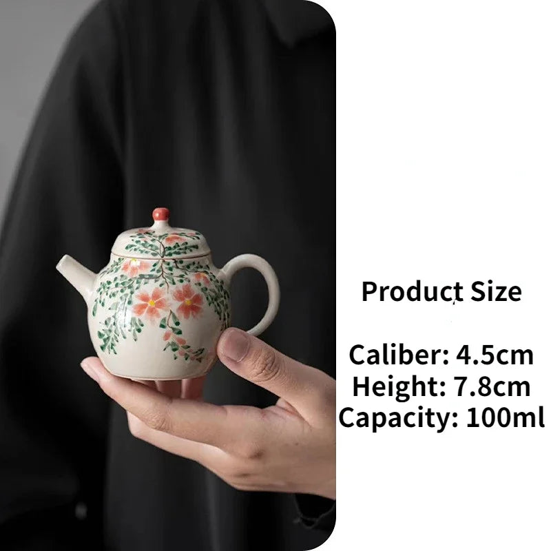 100/165ml Hand-painted Begonia Flower Sketch Teapot Exquisite Single Home Ceramic Tea Maker Kung Fu Tea Set Literati Teapot