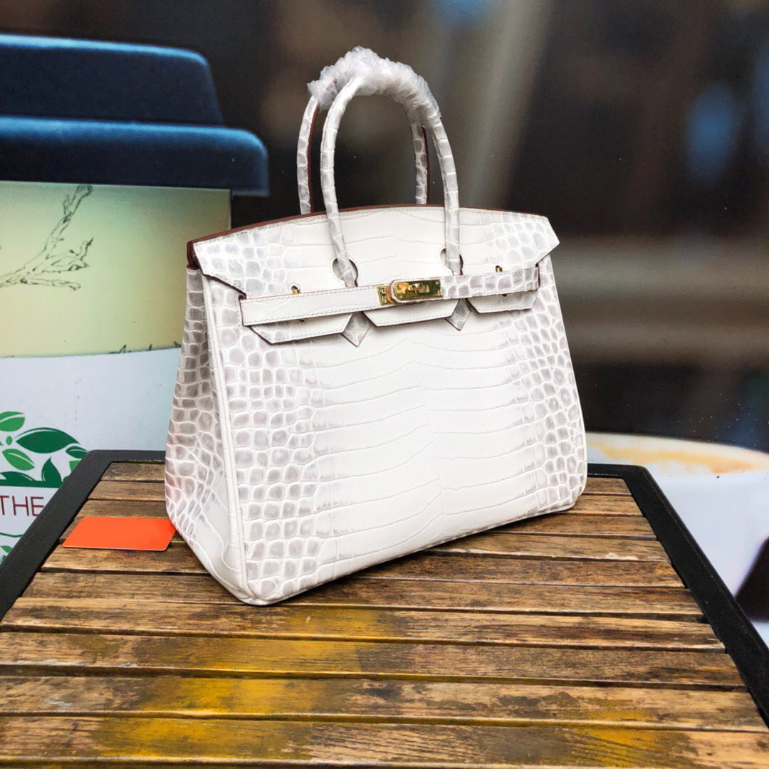 New Trendy Versatile Top Layer Cowhide Crocodile Belly Pattern Birkin Style Large Tote Handbag for Women