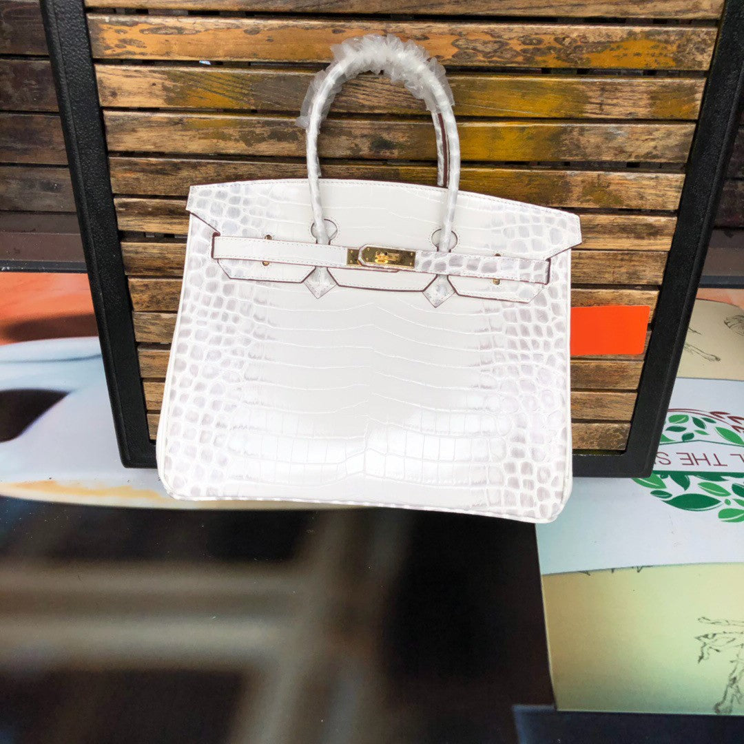 New Trendy Versatile Top Layer Cowhide Crocodile Belly Pattern Birkin Style Large Tote Handbag for Women